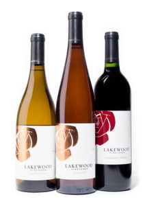 three bottles of Lakewood wine