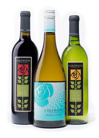 three bottles of Lakewood wine