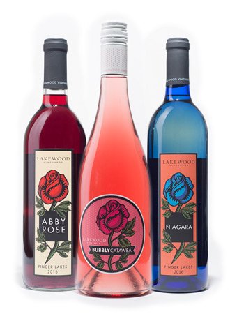 three bottles of fruity Lakewood wines