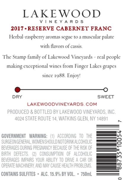 2017 Reserve Cabernet Franc wine label back