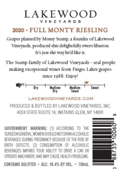 2020 Full Monty Riesling wine label back