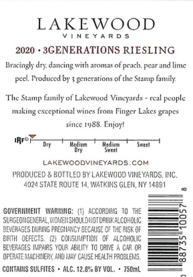 3Generations Riesling 2020 wine label back