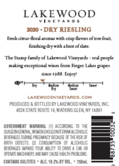 2020 Dry Riesling wine label back